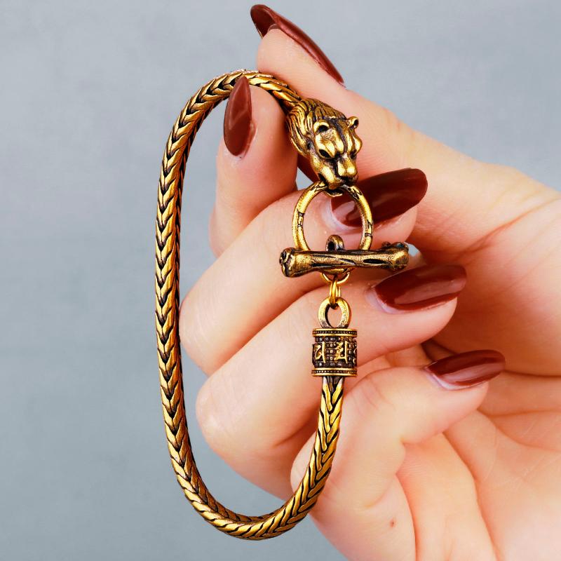 

Lion Animal Mens Womens Copper Bracelet Brass Bangle Vintage Punk Hip Hop Cool For Couple Girl Boyfriend Jewelry Gift Wholesale Charm Bracel, Golden;silver