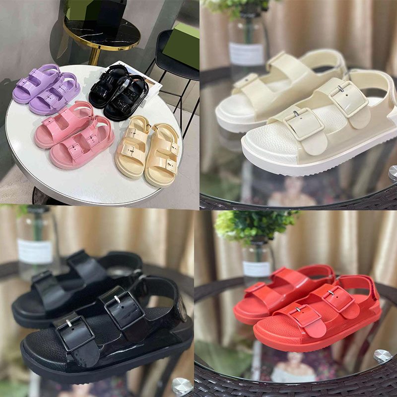 

Designer Women Mini Double Rubber Sandals Slides Hook Loop Flat Mule Platform Shoes Adjustable Buckle Shoe With Box