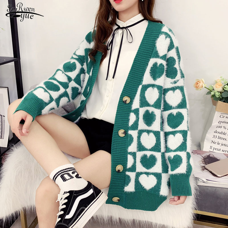 

Long Sleeve Button Sweater Fashion Women Cardigans Plus Size Loose Korean Style Lazy Wind Jacket 11624 210521, Blue