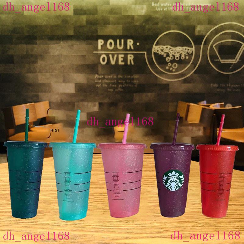 

100pcs 24OZ Tumblers Transparent plastic Juice that do not change color Reusable beverage Starbucks cups with lids DHL, 1set=5pcs