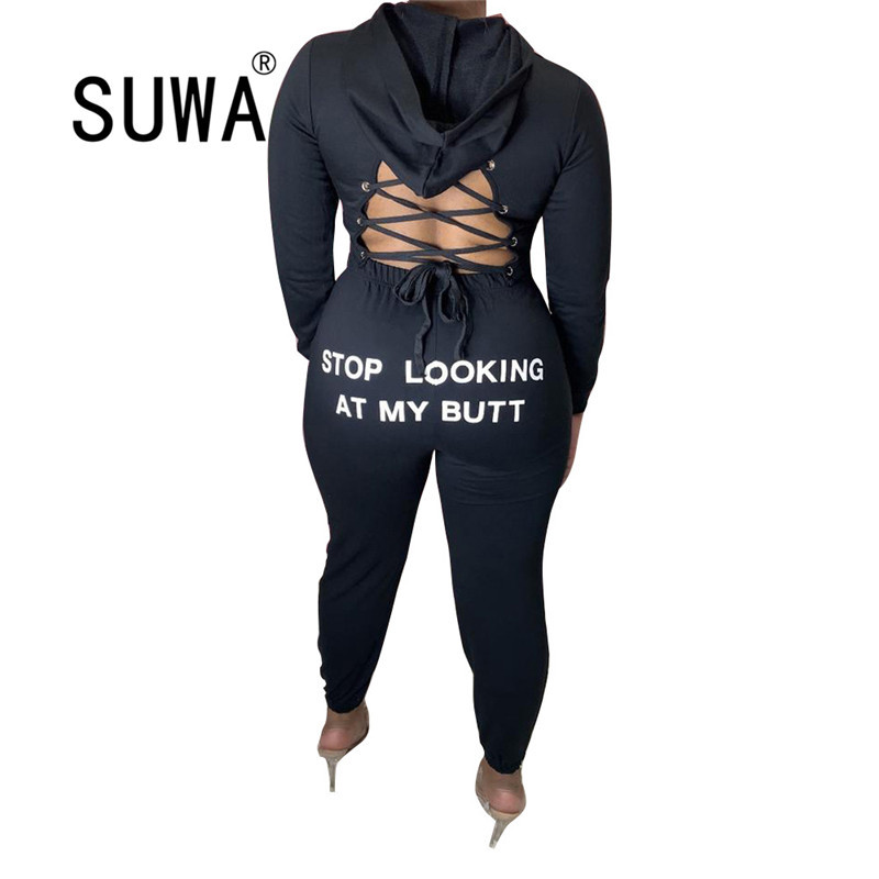 

Sweatsuits For Women Two Piece Set Long Sleeve Drawstring Hoodies Top + Letter Tie Dye Trousers Sweatpants Spring Fashion Cloth 210525, Gray