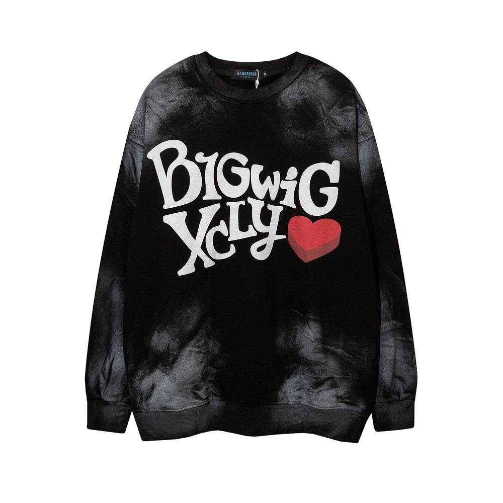 

Sweatshirts Love letter printed old tie dyed sweater mens BF lazy style American fashion brand loose round neck Pullover Hoodie, Purple