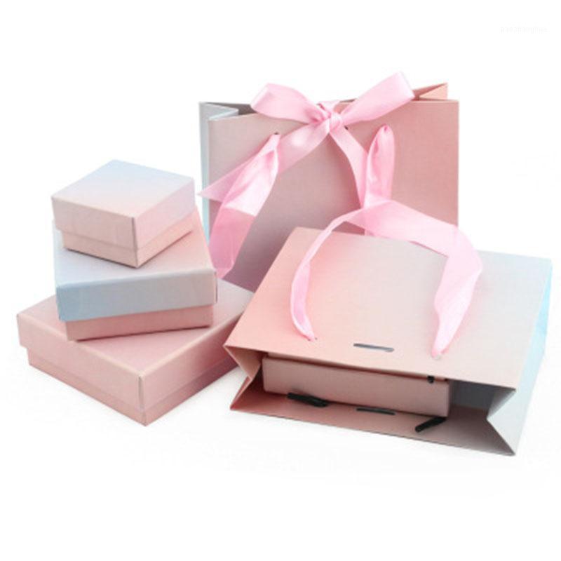 

Jewelry Pouches, Bags INS Gradient Color Earrings Ring Necklace Gift Box Paper Bag Drop Package, Pink;blue