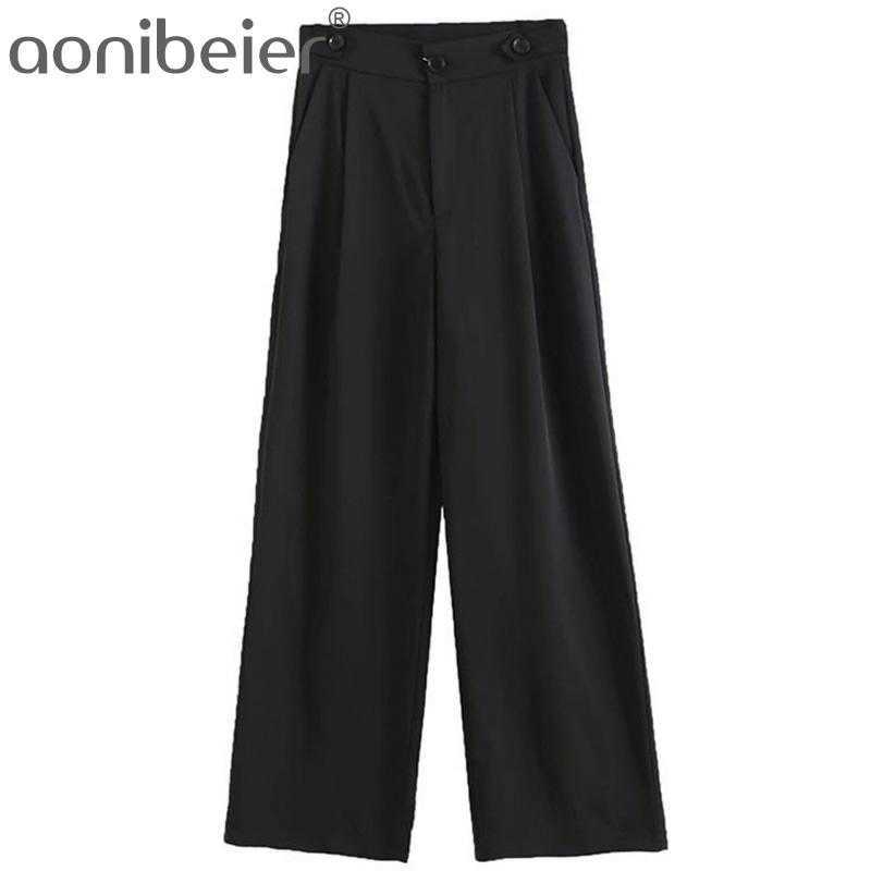 

Summer Fashion Buttons Detail Folds Front Women Loose Straight Pants Casual High Waist Ankle Length Female Suit 210604