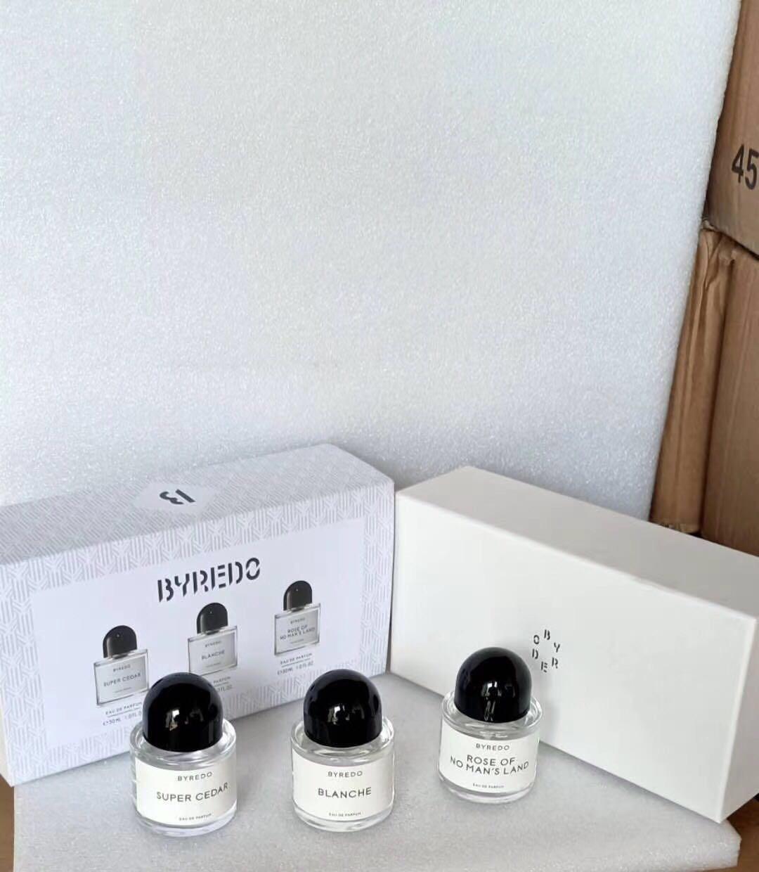 

DHL Free Fast Ship Byredo 30ml Perfume Set 3pcs Super Cedar Blanche Rose Of No Mans Land EDP Fragrance Long Lasting Smell Spray Parfum Cologne Gift Box