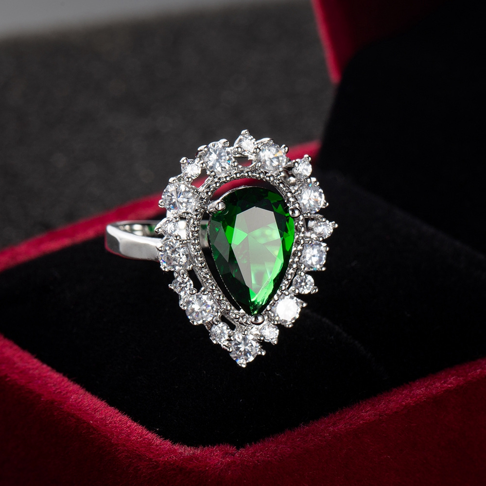 Pear Shape Engagement Ring Women Finger Jewelry 18k White Gold Filled Halo Sparkling Gift-image-722930501