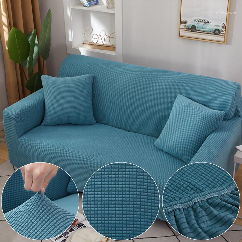 

Chair Covers Plaid Jacquard Soft Fabric Blue Sofa Cover For Living Room Solid Color All-inclusive Modern Elastic Corner Couch Slipcover 4501