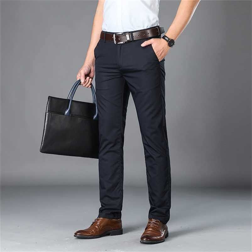 

BROWON Brand Pants Men Casual Mid Long Trousers Male Bamboo Fiber straight Work Pant men's summer thin big size 29-42 211108, Blue
