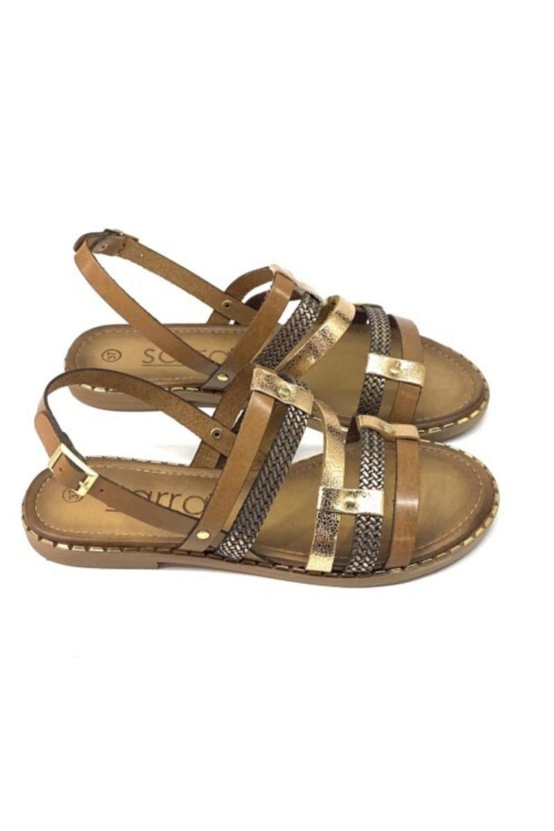 

Women Tan Design Genuine Leather Sandals, As pic