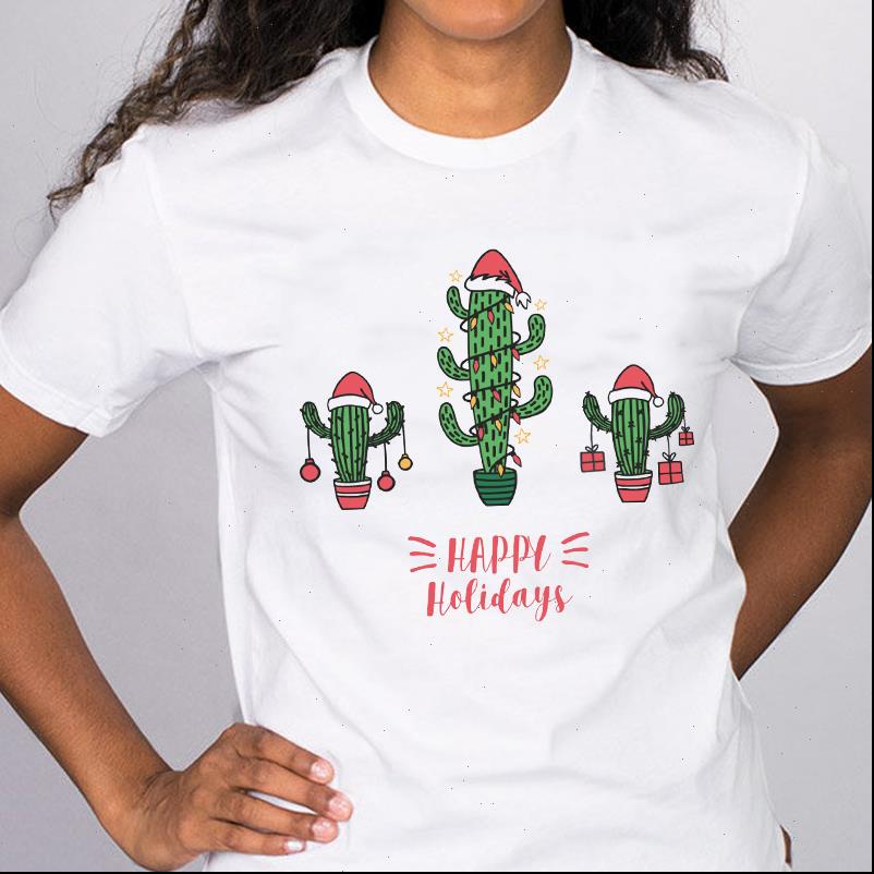 

Women Womens T Shirt Graphic Cactus Plant Printing Short Sleeve Holiday Merry Christmas Tees Clothes Print Tops Lady Female, White