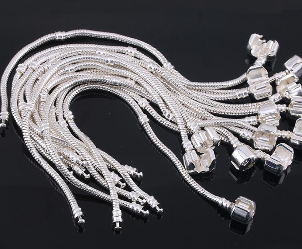 S925 Sterling Silver Plated Snake Chain Bracelet Fit Beads Charms Bracelet DIY Marking Jewelry