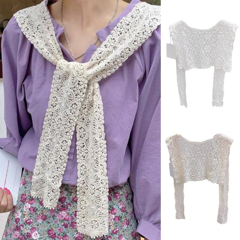

Scarves Vintage Style Women Fake Collar Hollow Out Crochet Shawl Decorative Clothing Beige White Short For GIrl