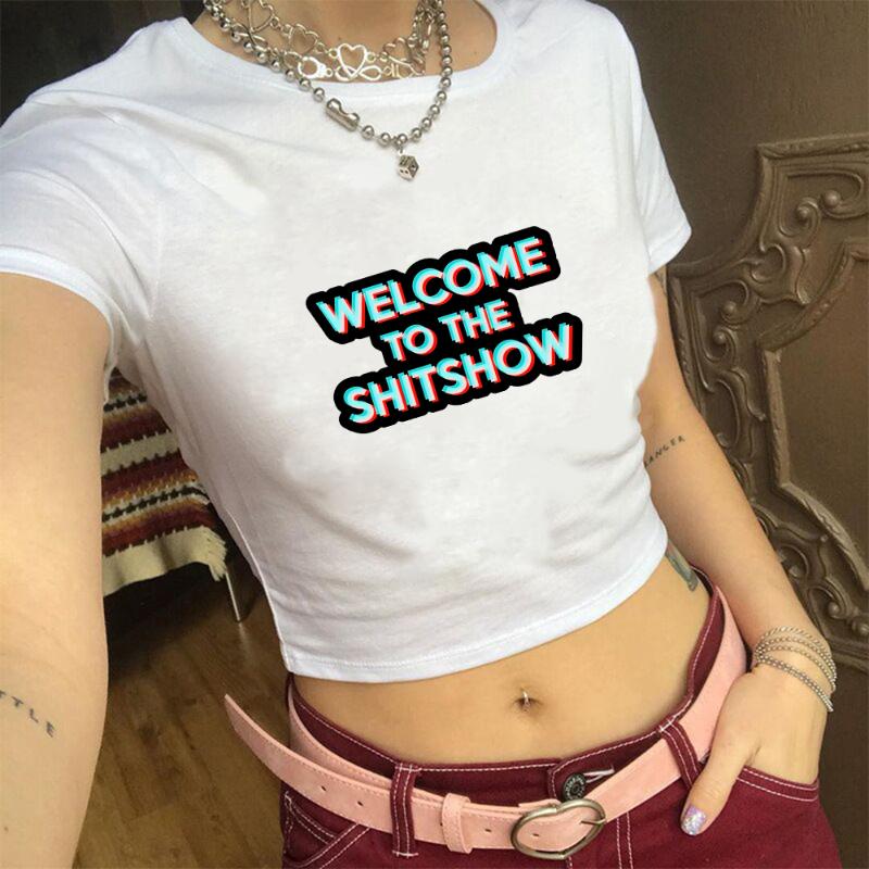

Women' T-Shirt Vintage Casual Graphic T Shirts Women Harajuku Funny Letter Print Short Sleeve Summer Crop Tops Sexy Slim Cotton Tees, Purity white
