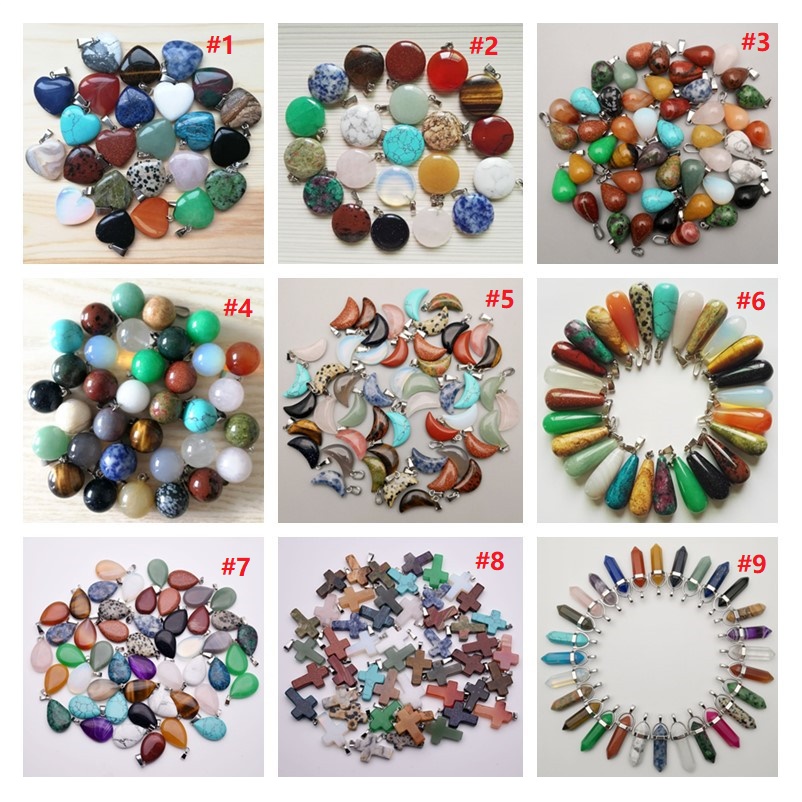 

Healing Crystal Charms Point Turquoise Amethyst Rose Quartz Chakra Heart Moon Natural Stone Pendants For Necklaces Jewelry Making