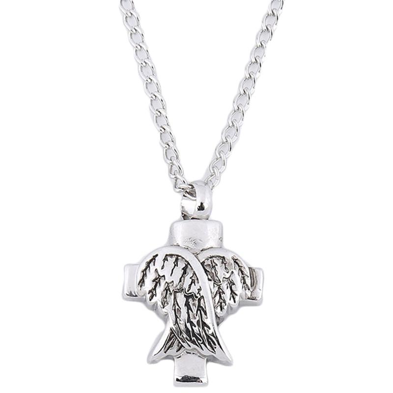 

Pendant Necklaces Retro Angel Heart Pray Memorial Keepsake Jewelry For Woman Men Vintage Cross Cremation Bone Ashes Urn Necklace