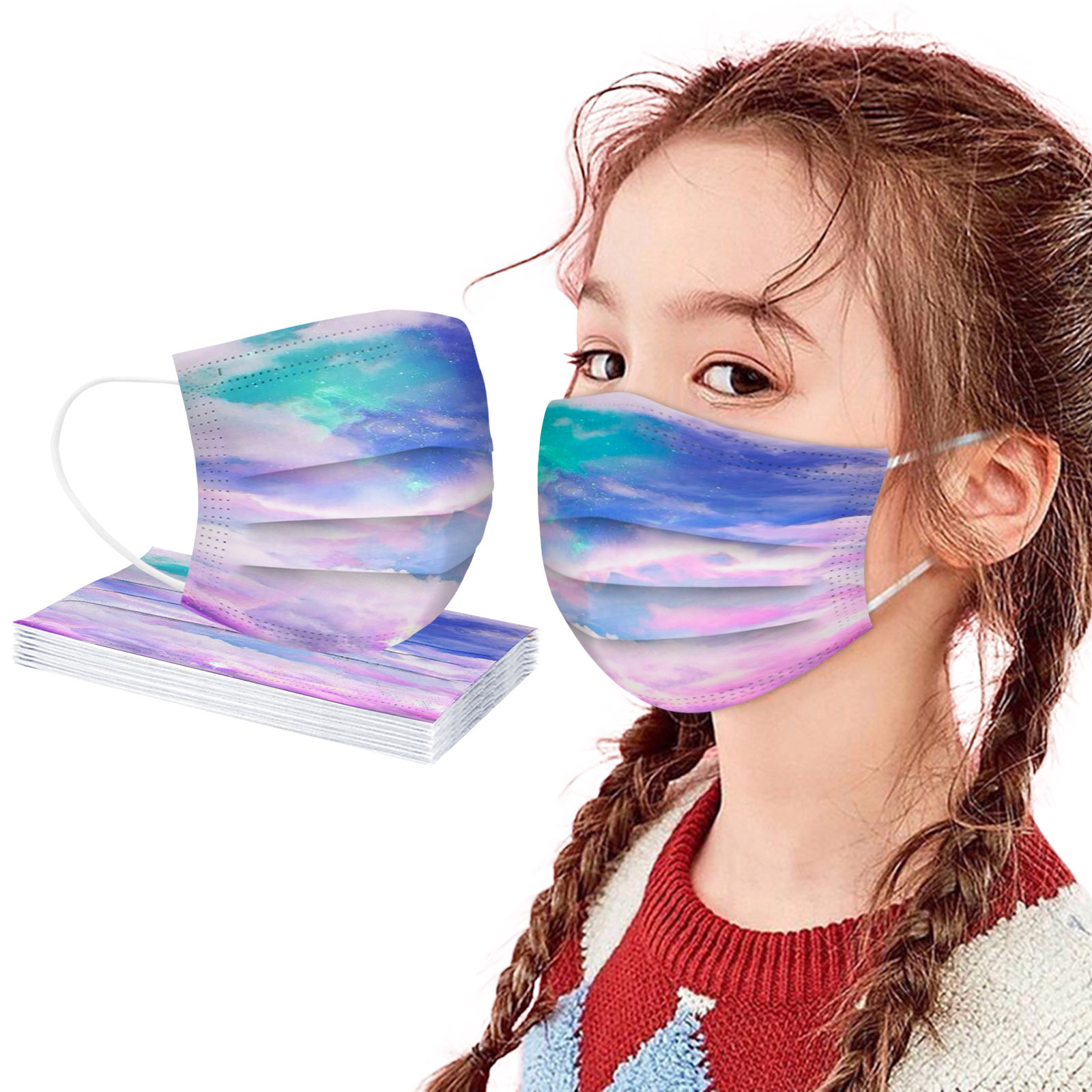 

Disposable kids face masks rainbow Neon cloud printed high quality anti dust baby boys girls children mask wholesale