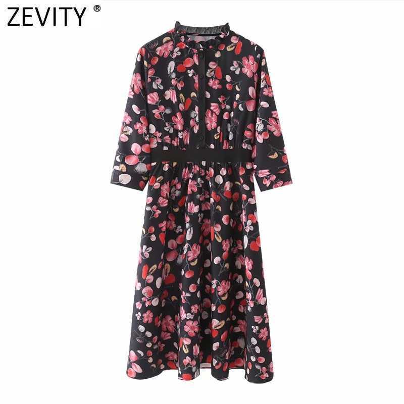 

Zevity Women Elegant O Neck Agaric Lace Print Patchwork Shirt Dress Female Chic Kimono Vestido Casual Slim Cloth DS5027 210603, As pic ds5027gl