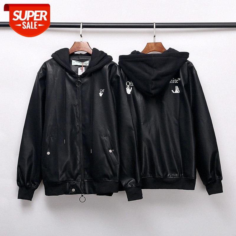 

Brand Cardigan Leather Jacket OW Hooded Windproof Men #GF35, Black