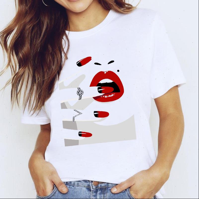 

t shirts women shirt for face make up cute clothes fingernail nail art clothing print lady graphic female, White
