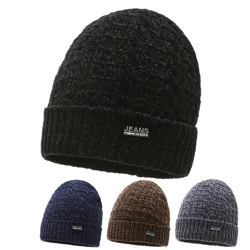 

Berets Hat Men Plus Velvet Warm Knit Ear Protection Cold Youth Outdoor Riding Woolen Thick Fashion Winter, Black