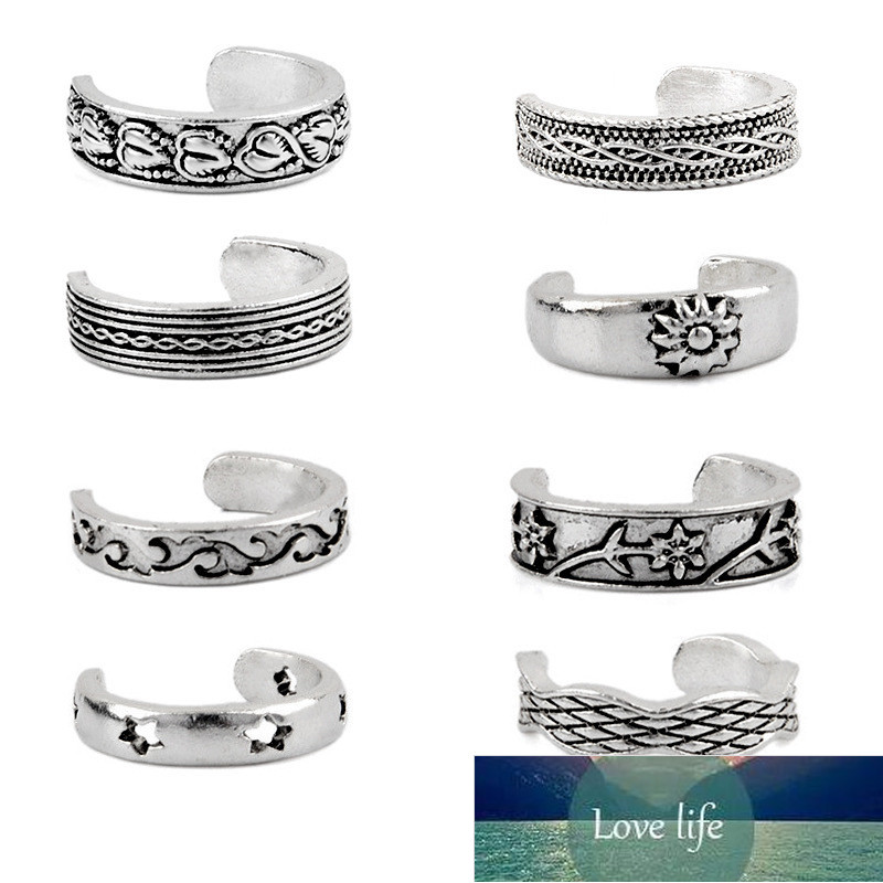 

Boho Vintage Carved Twist Toe Rings for Women Antique Silver Color Barefoot Foot Jewelry Gift