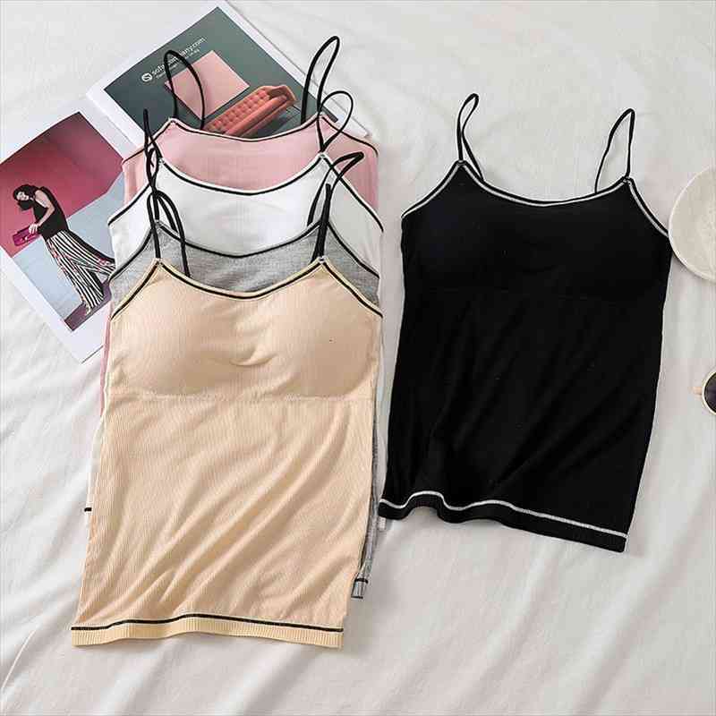 

Summer Style Soft Cotton Women Tank Top Fitness Sexy Sport T Shirt Lady Bottoming Spaghetti Strap Tees Streetwear Tanks, White