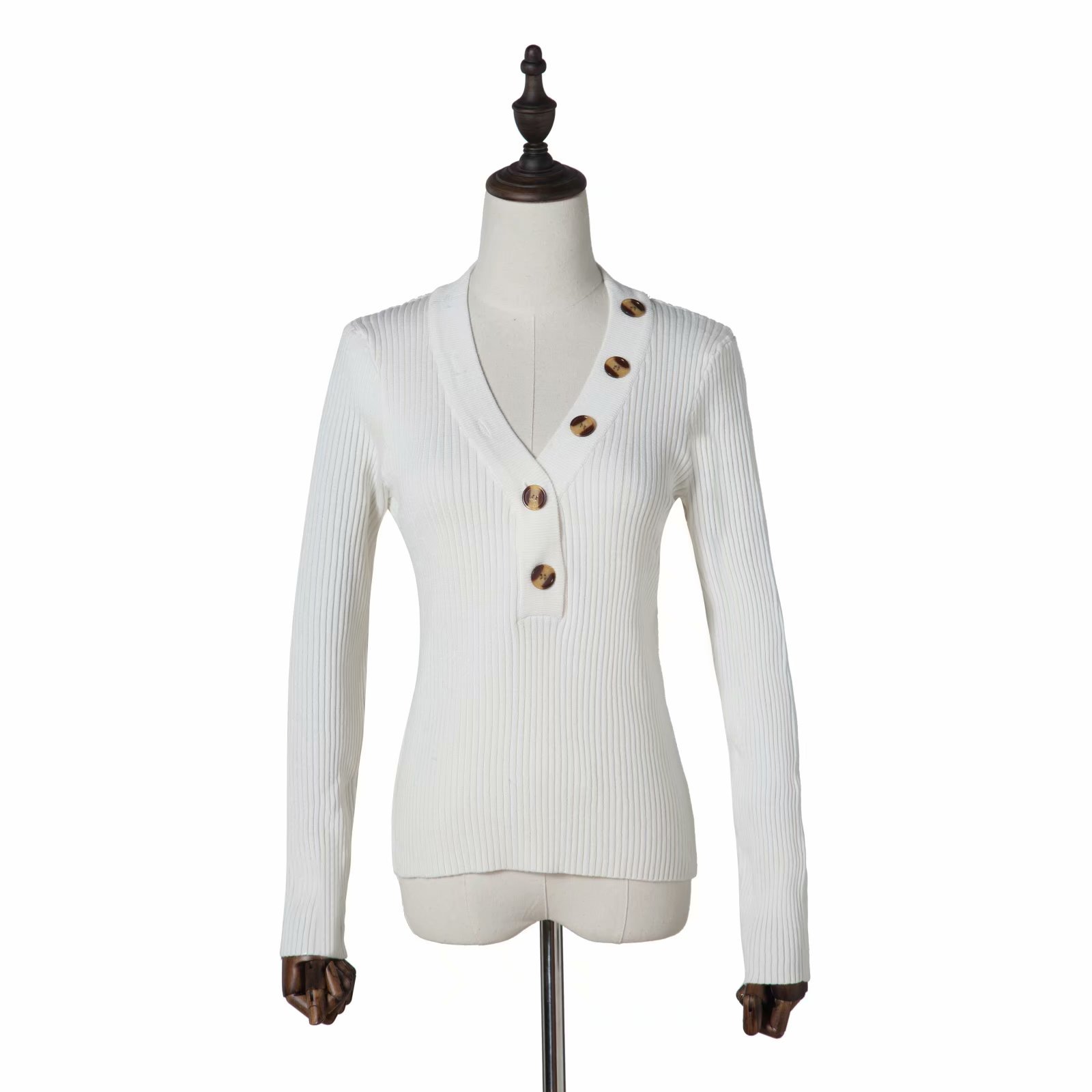 

Autumn Deep v neck cute buttons black knitted sweater women Fall Winter tops sexy kawaii pullover korean streetwear 210521, Brown