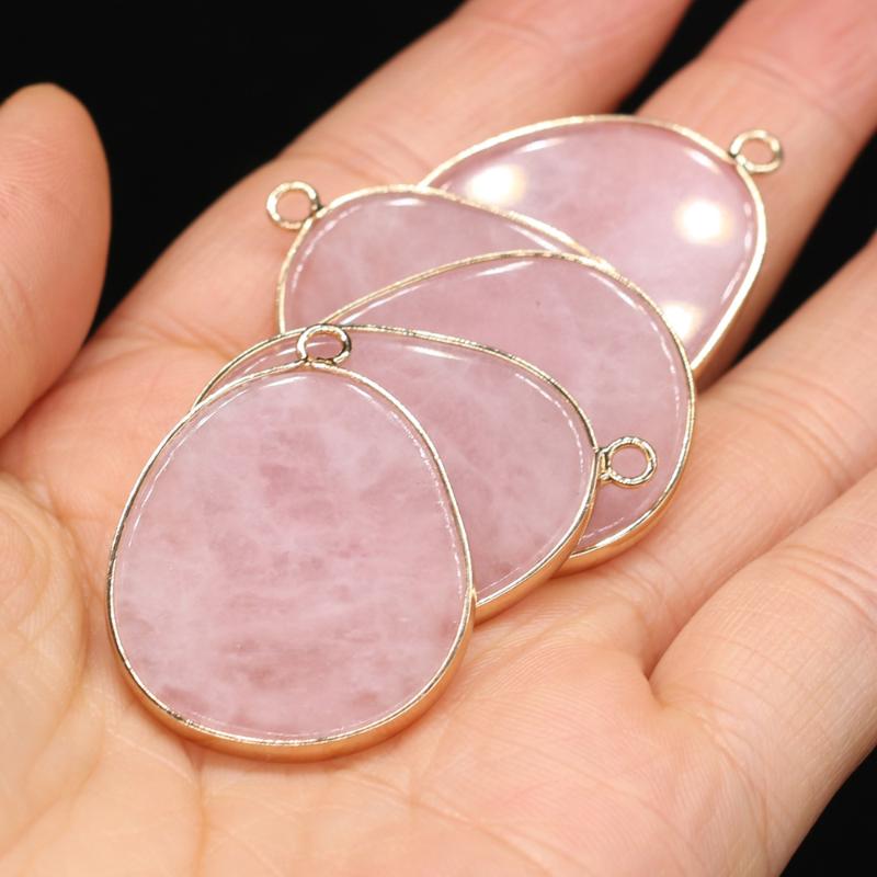 

Charms Natural Stone Pendants Big Water Drop Gold-plate Rose Quartzs For Women Necklace Earrings Gift Making Accessories, Bronze;silver