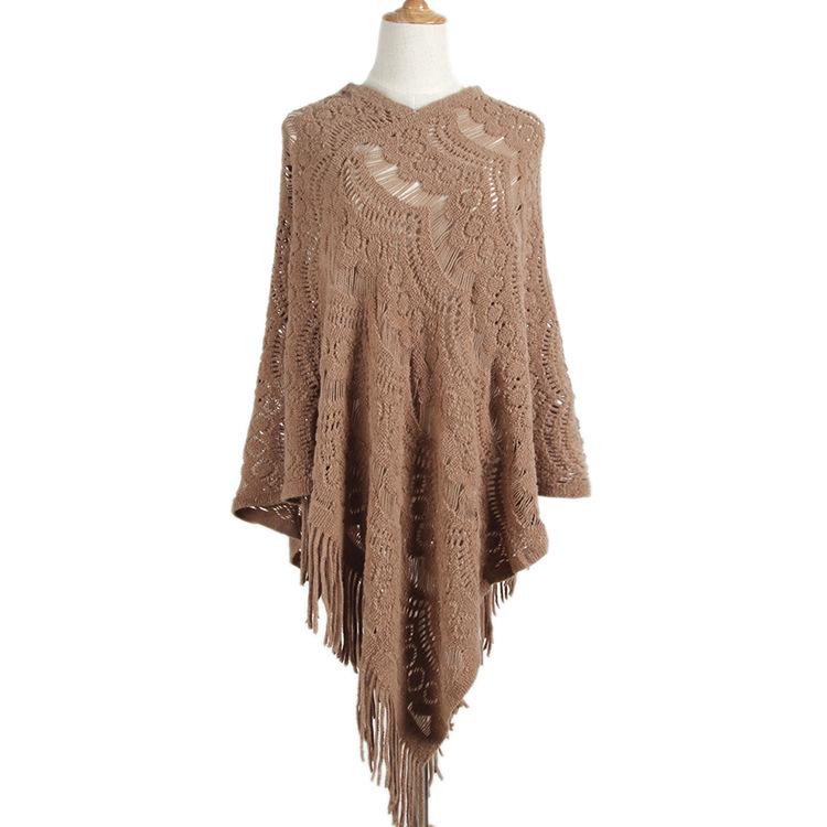 

Scarves 2021 Tassel Poncho Women Lace Up Knitted Coat Winter Solid Fashion Geometric Thick Warm Long Ponchos And Capes Big Size