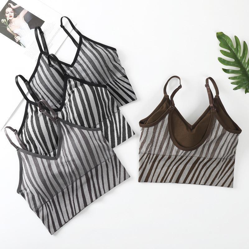

Camisoles & Tanks Summer Zebra Stripe Seamless Underwear Sexy Women's Short Corset Brassiere Top Camisole Padded Canisole Pushup Bra Pad, Black