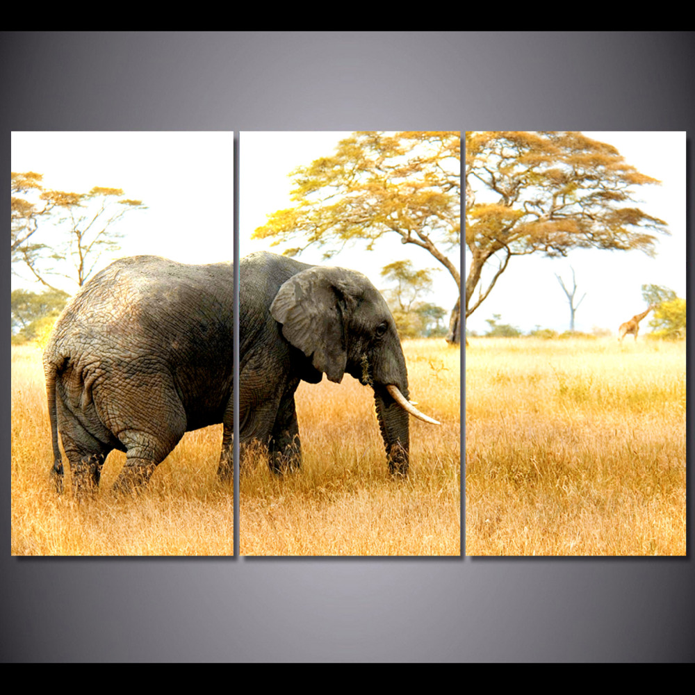 

3 Panel African Grassland Elephant Wall Art Canvas Painting For Living Room Home Decor Poster Print Picture Cuadros Decorativos