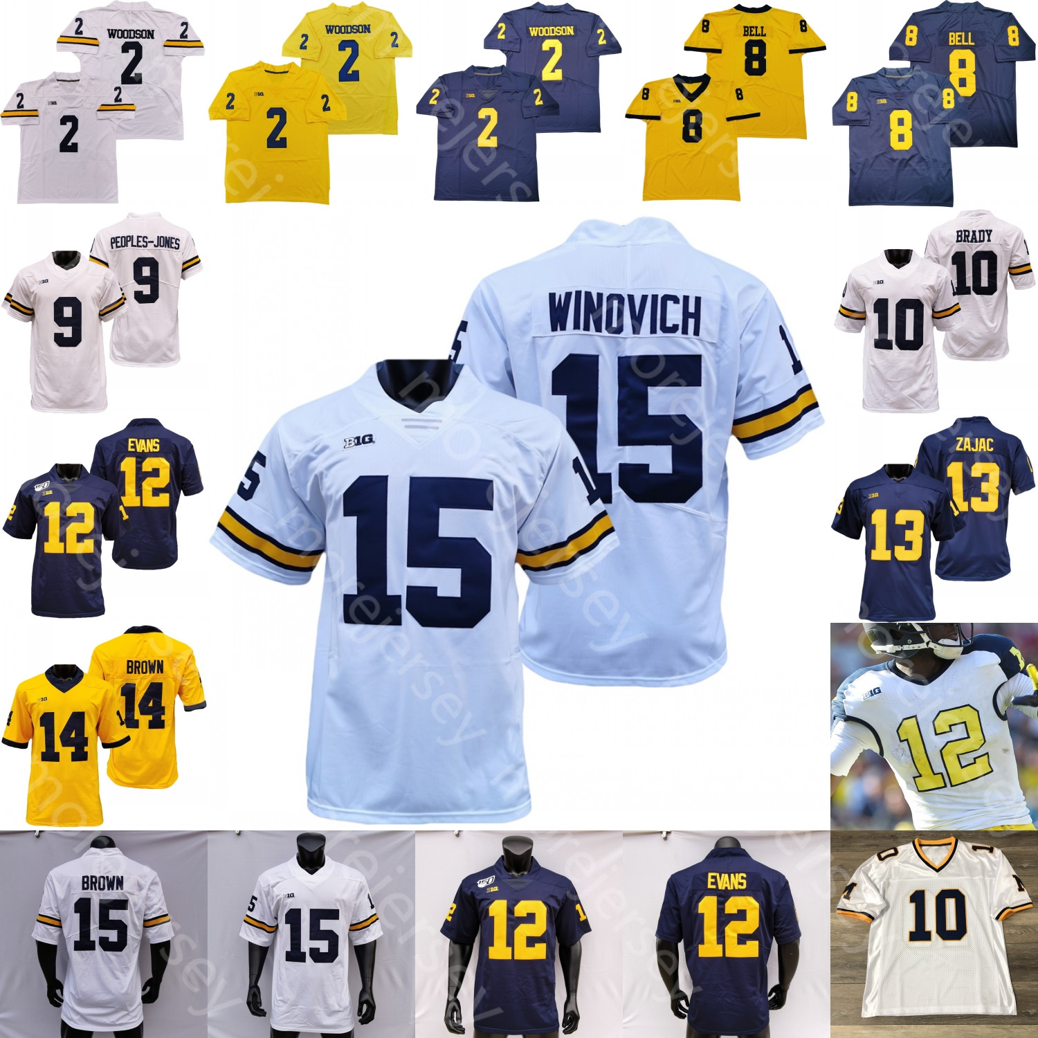 

Custom Michigan Wolverines Football Jersey NCAA College Zach Charbonnet Tom Brady Ronnie Bell Charles Woodson Joe Milton Hassan Haskins Kwity Paye, Navy