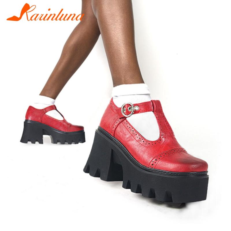 

High Quality Brand Design Fashion Women Shoes Hoof Heels Round Toe T-strap Multicolor Female Pumps Big Size 43 Dress, Black