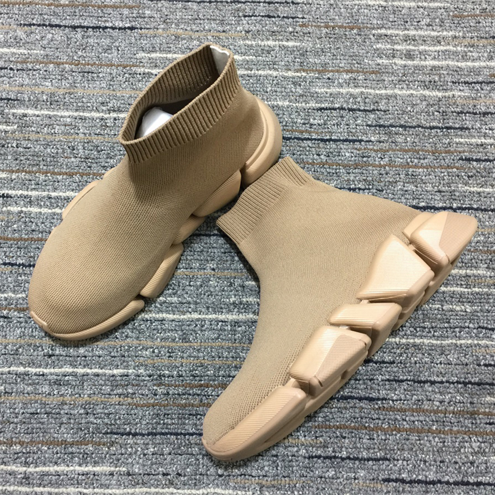 

2021 Top Quality Shoes Srtech Knit Race Runner Sneakers Height Increasing 35-45 khaki Speed Trainer Casual Shoses Man Women Socks Boots With Box, Black