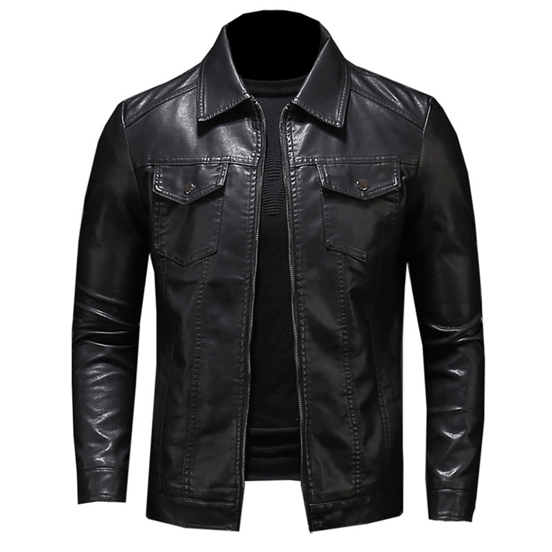 

Men's motorcycle leather jacket large size pocket black zipper lapel slim fit Male spring and autumn high quality PU Coat M-5XL 211111