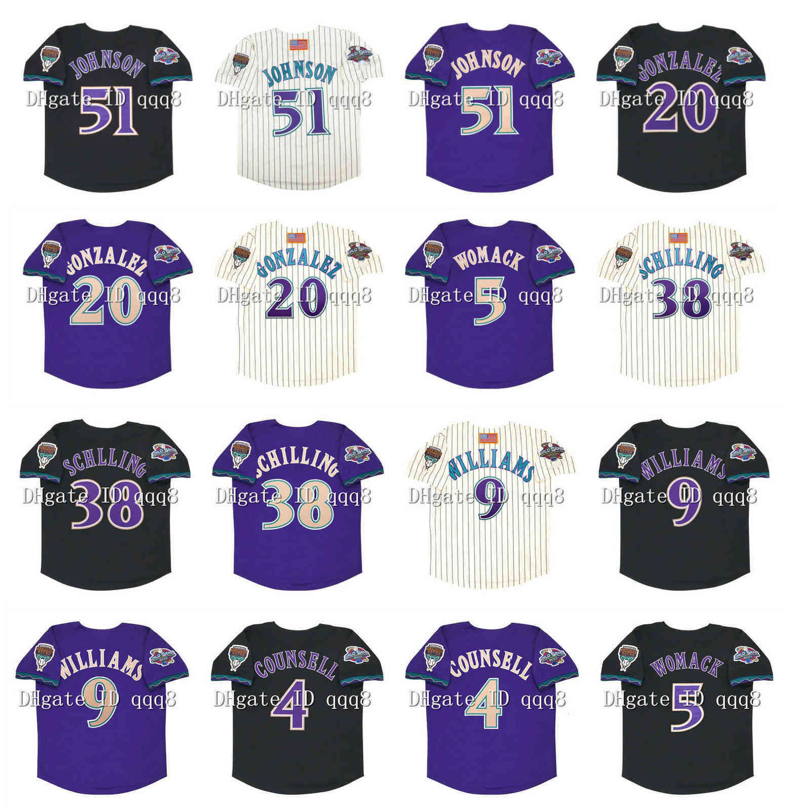 

Vintage 2001 Arizona Baseball Jersey 51 Randy Johnson 20 Luis Gonzalez 9 Matt Williams 4 Craig Counsell 38 Curt Schilling 5 Tony Womack, As pic