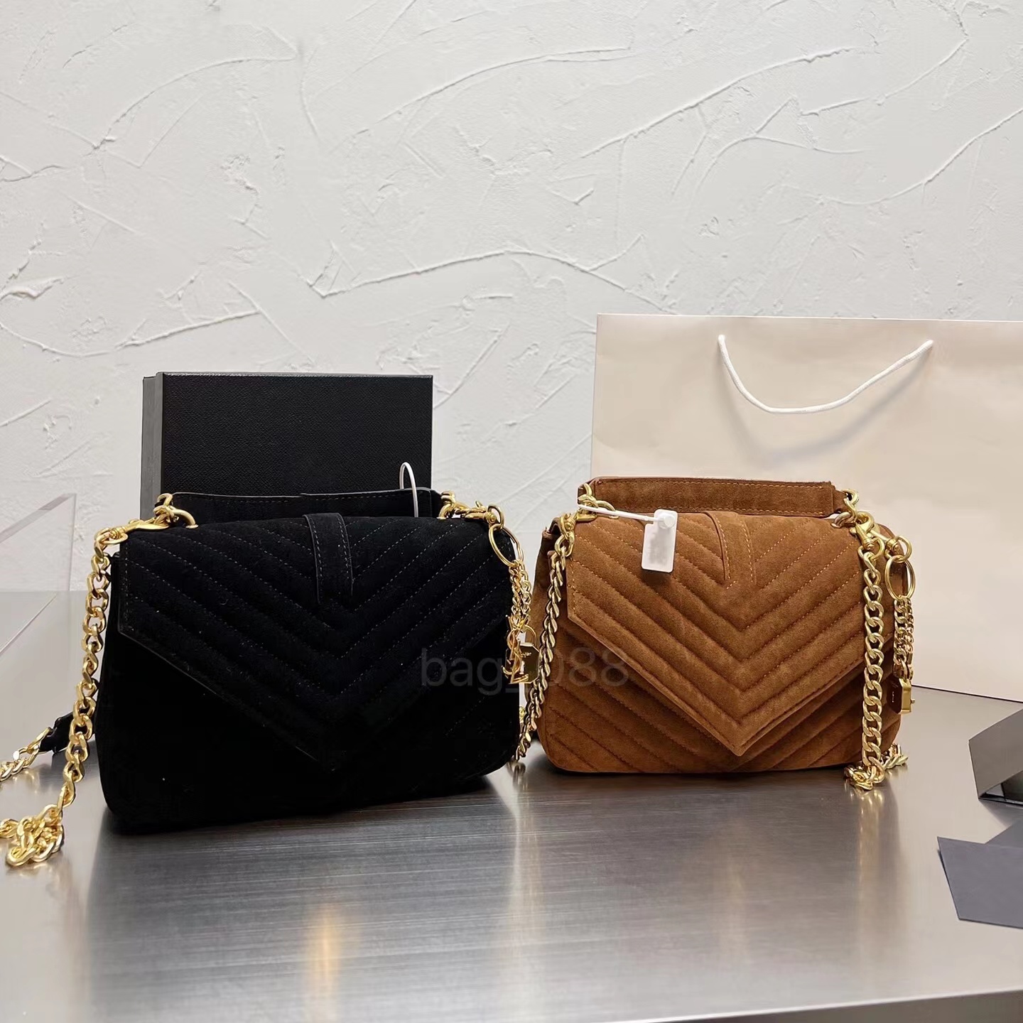 

French luxury classic design Suede Zig Zag messenger bag Grind arenaceous cowhide gold chain large capacity cross-body bags women's fashionable shoulder package, Customize