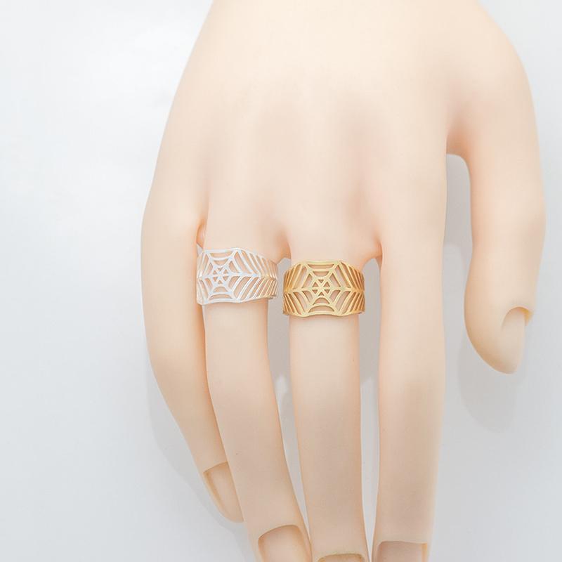 

Cluster Rings Stainless Steel Hollow Spider Web For Women Men Gold Silver Color Open Cobweb Male Female Knuckle Ring Fashion Jewelry