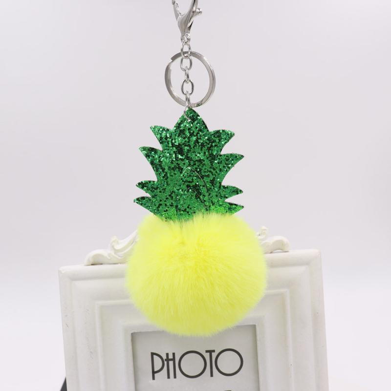 

Keychains Selling Creative Gift Pineapple Fur Ball Hanger Imitating Rex Key Button Lady Bag