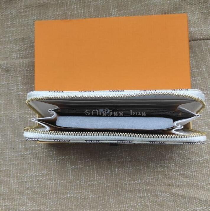 

Single zipper women wallets men purse high quality Lady Long Purses Card holder wallet With Box, White plaid