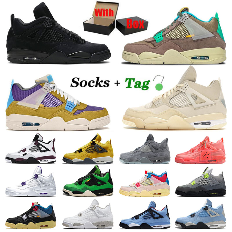 

With Box Original Jumpman 4 IV Sail Womens Mens Basketball Shoes 4s Desert Moss Taupe Haze University Blue Black Cat What The Court Purple Denim Sneakers Trainers, D27 2020 fire red 40-47