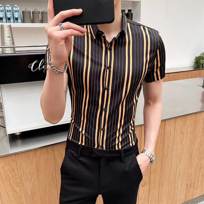 

Fashion Men's Shirt Casual Business Stripe Shirts Slim Fit Dress Shirts Summer streetwear Men Clothing Camisas Para Hombre 210527, Blue