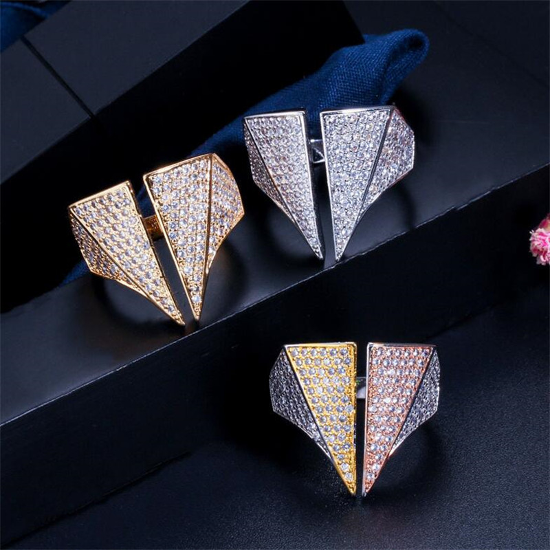 

Choucong Brand Cocktail Top Sell Luxury Jewelry 18K Gold Fill Pave White Sapphire CZ Diamond Gemstones Handmade Party Women Wedding Engagement Adjustable Ring Gift