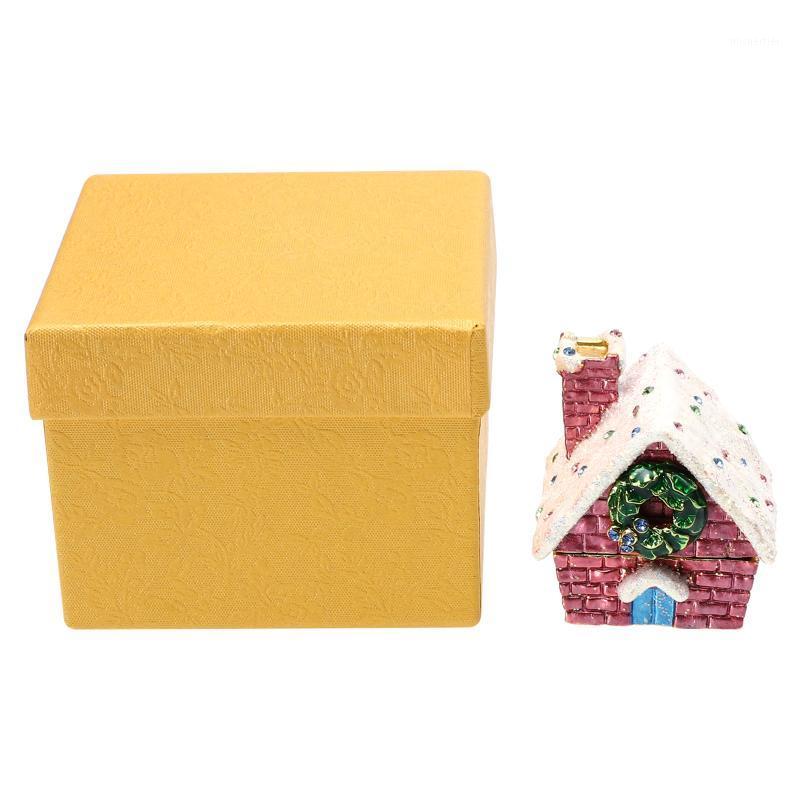 

Gift Wrap Hinged Box Mini Trinket Ring Holder Christmas House Figurine