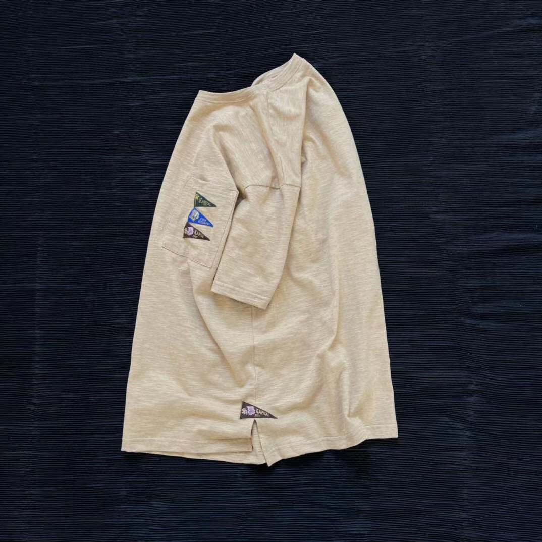 

Kapital Hirata new spring and summer four FLAG EMBROIDERED slubby cotton versatile loose couple short sleeve T-shirt4HTO, White;black