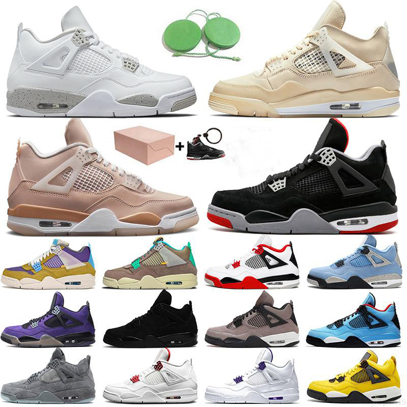 

With Box Jumpman 4 Mens Basketball Shoes Women White Oreo Sail Fire Red 4s Shimmer Bred University Blue Black Cat PSGs Trainers Sports