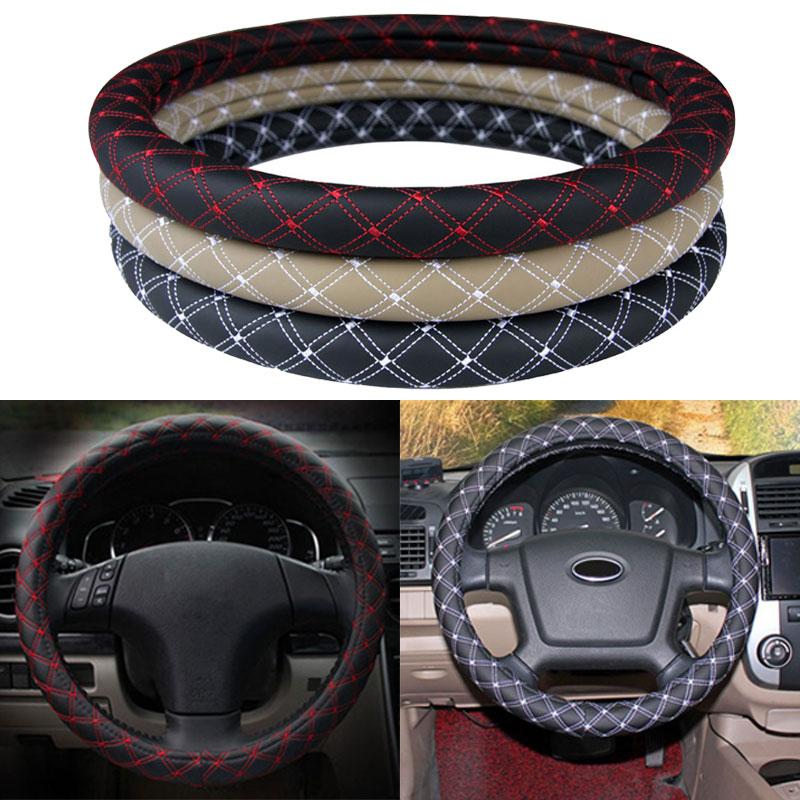 

Steering Wheel Covers Soft PU Leather Cover Anti-slip Car Skins Durable With Net Line Styling