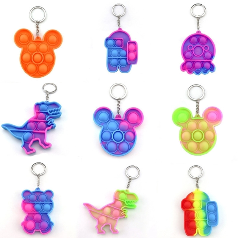 

Finger Fidget Toy Keychain Poppers Push Bubble Sensory Simple Stress Reliever Silicone Toys Rainbow Tie-dyed Color GG4EER9K