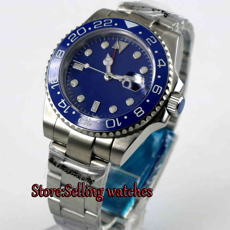 

Plate 40mm Marker Paris Blue Gmt Ceramic Bezel Sapphire Glass Automatic Human Watch, Black