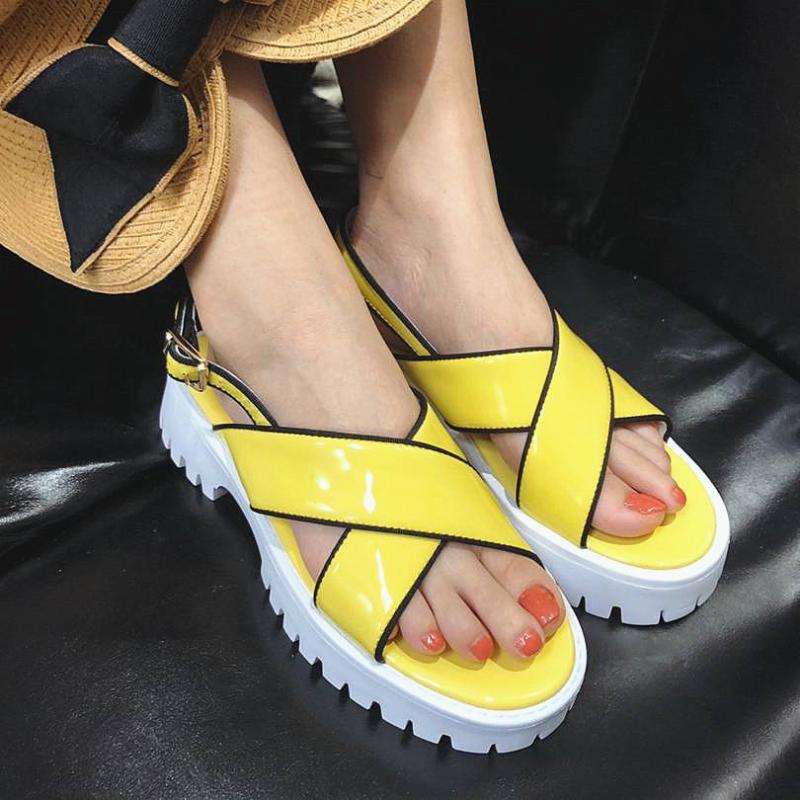 

Summer Fashion Ladies Sandals Non-slip Thick Bottom All-match Leisure Trendy Shoes Cross Belt Simple Buty Damskie Flat Dress, As pic